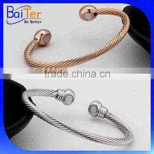 Hotsale Raw Brass Twist Cable Wire Terminal Magnetic Cuff Bangle Copper Magnetic Bracelet Wholesale thumbnail-1