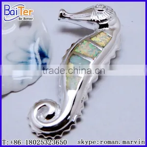 Custom Fire Opal Big Seahorse Animal Metal Pendant Necklace Pendant thumbnail-1