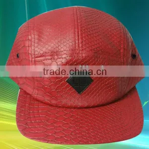 Flat Brim Snake Leather 5 Panel Hat and Cap thumbnail-1