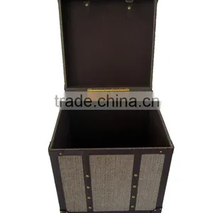 S/3 Large Decorative Faux Leather Storage Trunk Organier, Wooden Trunk thumbnail-2