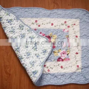 Shabby Chic Blue Floral Patchwork Quilted Cotton Bedroom Bath Floor Mat Rug thumbnail-3