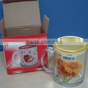 Frosted Glass Tea Mug With Plastic Lid 350ML Promotional Cup thumbnail-1