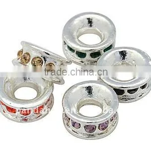 Alloy Rhinestone Beads, Grade "A", Donut, Silver, Multicolor, About 8.4x4mm, Hole: 3.5mm(ALRI-Q037-M) thumbnail-1