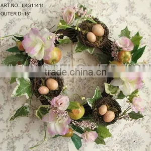 2014 Hot Sale 15" Artificial Polyster Rose With Eggs Easter Wreath thumbnail-1