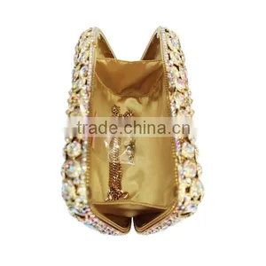 Gold Metal and AB Color Crystal Evening Clutch Bag Woman Handbag Ladies Party Bag (88162A-AB) thumbnail-5