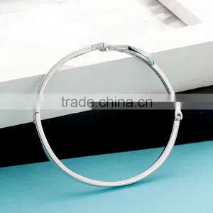 925 Sterling Silver Adjustable Wire Bangle Bracelet Wholesale Rhinestone Bangles SBG387W thumbnail-5