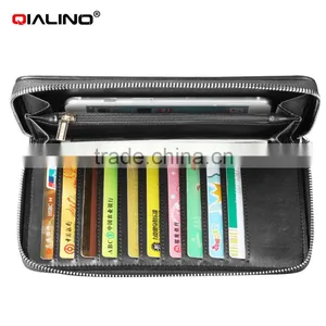 QIALINO RFID Blocking Wallet Genuine Leather Wallet With Lock Handbag thumbnail-1