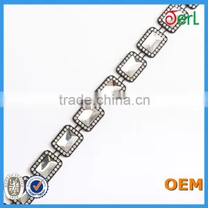 Wholesale Black Base Plastic and Glass Rhinestone Trims for Dress Decoration thumbnail-2