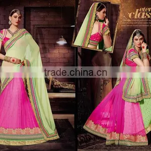 Sea Green Georgette On Net Lehenga Saree thumbnail-1