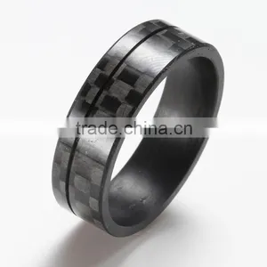 100% Genuine Pure CARBON FIBER Men's Wedding Band Ring With Groove in Center thumbnail-3