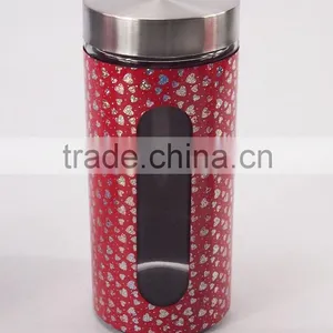 4 Pcs Set Red Round Glass Jar With Stainless Steel Lid thumbnail-3