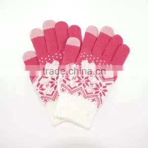 Chenille Snowflake Knit Gloves Fairisle With All Touchscreen Electronic Devices thumbnail-1