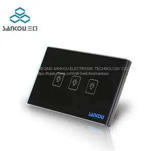 US Standard 110V/250V Three Gang Two Way Crystal Glass Panel Touch Light Switch thumbnail-1