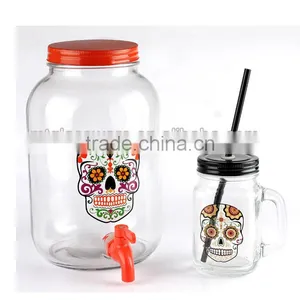 3L Happy Halloween Skull Glass Beverage Dispenser and Mason Jar thumbnail-3