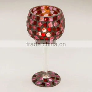 Red Mosaic Goblet Candle Holders thumbnail-3