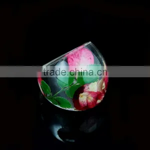 Pressed Flower Ring Real Turquoise Star Ferry Resin Dome Ring Floral Botanical Jewelry thumbnail-2