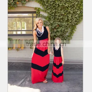 2017 Mommy And Girl Family Matching Mother Daughter Dresses Clothes Striped Mom And Daughter Dress Kids Parent Outfits thumbnail-1