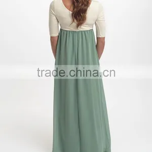New Arrivals Maternity Dresses With Sage And Ivory Color Block Maternity Scoop Neck Maxi Dress Women Wear WD80817-1 thumbnail-2