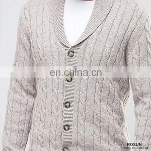 Mens Shawl Neck Cable Cardigan in Wool Mix thumbnail-3