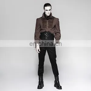 Men's Underbust Black Leather Buttoned Corsage Belt Punk Rave S-211 thumbnail-5