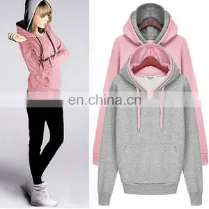 OEM Women Clothing 100% Cotton Plain Pullover Double- Hood Sweatshirt thumbnail-1