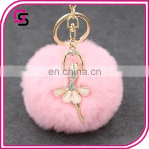 Cute Rabbit Fur Key Chain Pom Pom Car Key Ring Crystal Bag Decoration thumbnail-1