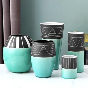 Europe Style Tall Blue And Black Crack Home Furnishing Dry Flower Antique Ceramic Vase thumbnail-5