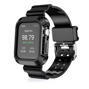 Waterproof Rugged Carbon Fiber Case With Watch Band For Apple Watch Series 6 5 Protective Case With Band Strap thumbnail-1