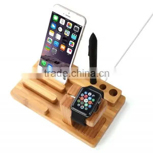 Keno Bamboo Dual Charging Stand Cradle With Pen Holder for Apple Watch, for IPhone for IPad thumbnail-5
