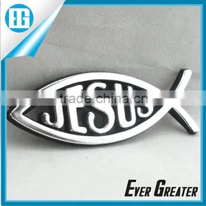 Custom Jesus Fish Badge Jesus Fish Auto Logo Stickers, Jesus Fish High Quality Jesus Fish Logo Tags Name Pvc Badge thumbnail-1