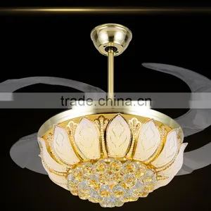 High Quality Hotel Decorative Crystal Ceiling Fan With LED Light thumbnail-1