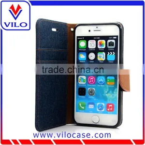 Color Combo Buckle Jean Materail Leather Case Cover for Iphone 6 thumbnail-4