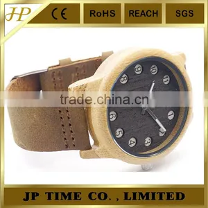 Hot Coming Natural Indonesia Bamboo Crazy Horse Leather Magic Time Watch thumbnail-4