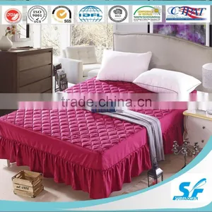 Wine Red 100%cotton Daimond Quilting Mattress Protector With Skirt thumbnail-1