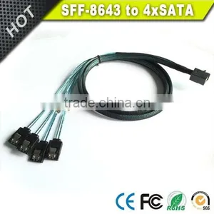 Internal HD Mini SAS SFF-8643 to 4 SATA Forward Breakout Cable Quality Choice thumbnail-1