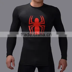 Men Spiderman Fitness Bodybuilding Running T Shirts Long Sleeve Training Quick Dry T Shirt thumbnail-1