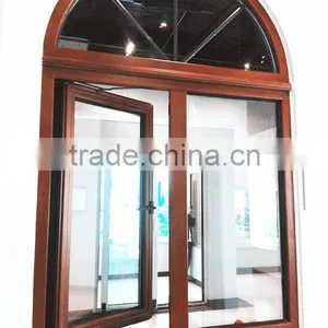 Italian Style Wood Aluminum Composite Arched With Grill Outward Opening Window thumbnail-2