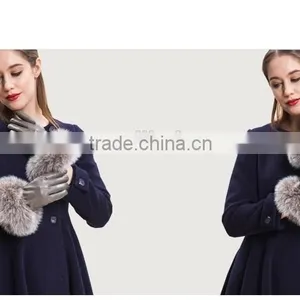 High Quality Sheepskin Gloves With Real Fox Fur Trim Perfect Finger Type thumbnail-3
