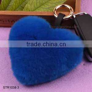 Top Quality Real Rex Rabbit Fur Pom Keychain Heart Shape Keychain thumbnail-3