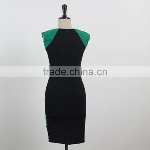 Latest Dress Designs Shiny Beading Elegant Bodycon Knee Length Evening Dress Green and Black Stripe Sleeveless Dress thumbnail-6