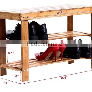 2015 New Design Bamboo Shoe Bench 2-Tier Shoe Storage Racks Shelf Organizer thumbnail-3