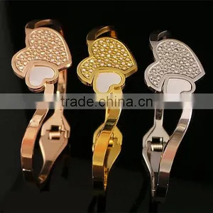 Classic Tricolor Stainless Steel Open Crystal Bangle Heart Jewelry Wedding for Women thumbnail-2