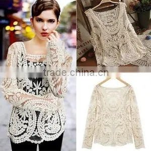 Ladies Sexy Knitted Hollow Crochet Embroidery Stretch Lace Tops thumbnail-2