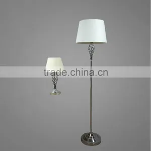 Chrome Plated Metal Base And Body With White Fabric Lampshade Floor Lamp And Table Lamp thumbnail-1