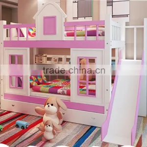Factory Price Colourful Wood Children Bunk Bed With Slide thumbnail-1
