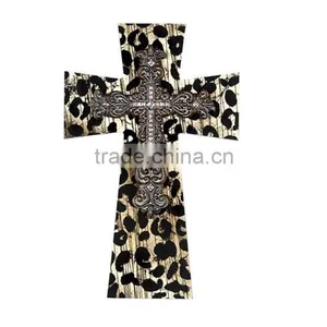 12inch Handmade Painted Poly Resin Decorative Leopard Cross For Sale thumbnail-1
