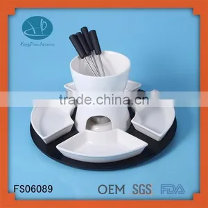 Fondue Plate,White Ceramic Mozzarella Cheese Fondue Set Knife With MDF Base thumbnail-1