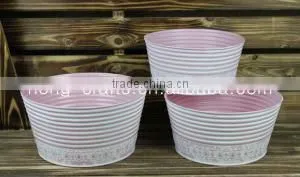 26/24/22cm! Round Shallow Cute Oriental Carved Indoor Metal Bowls/ Hot Pink Flower Pot/Zinc Garden Planters/Decorative Metal Tub thumbnail-1