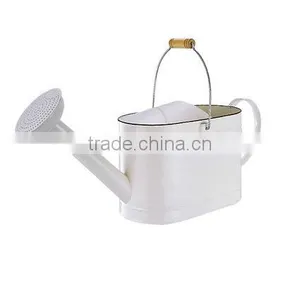 Gardening Elliptical Cream Watering Can With Wire Handle+ Wooden Block thumbnail-1