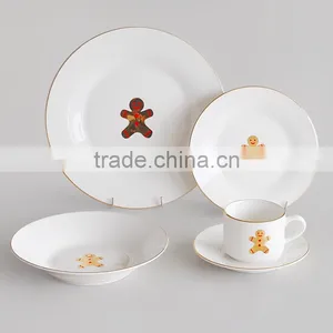 20pcs Porcelain Dinner Set With Gold Decal and Lines Gold Designs Dinnerware Set thumbnail-1